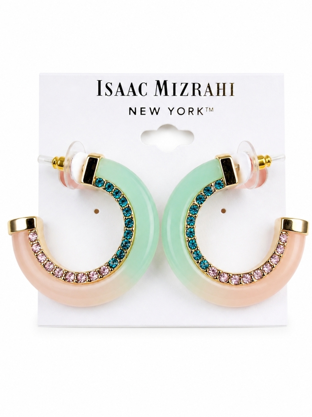 Isaac Mizrahi Pastel Gemstone Half-Hoop Earrings - Mint & Blush